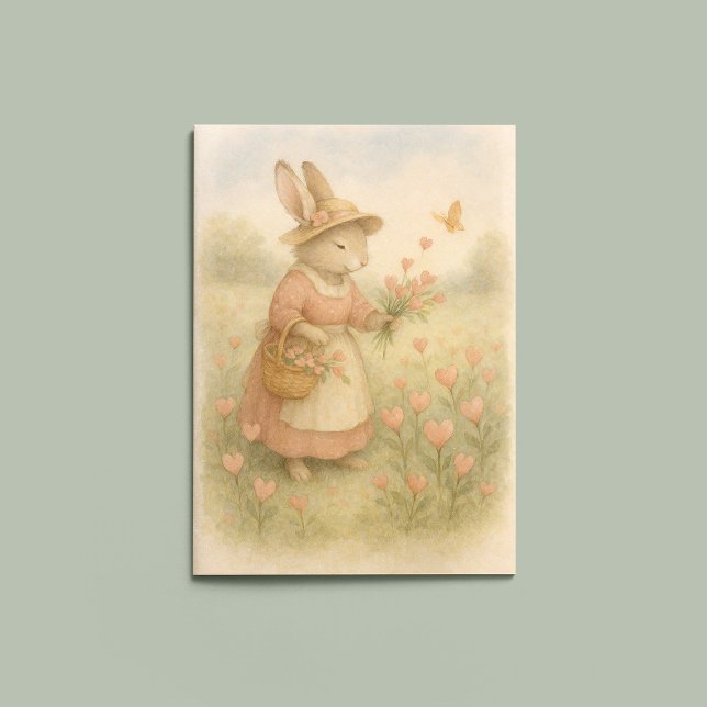 Cartão Storybook Bunny with Flowers – Whimsical Woodland  (Criador carregado)
