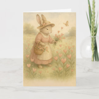 Cartão Storybook Bunny with Flowers – Whimsical Woodland 