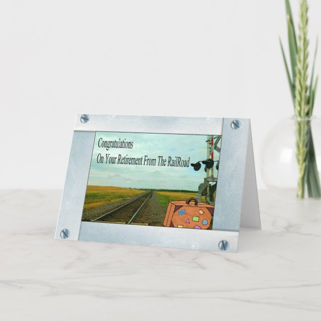 Cartão Straight Railroad Tracks and Crossing with a Bag (Frente)