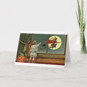 Cartão Strange Sights Are Seen on Halloween, Child, Cat,