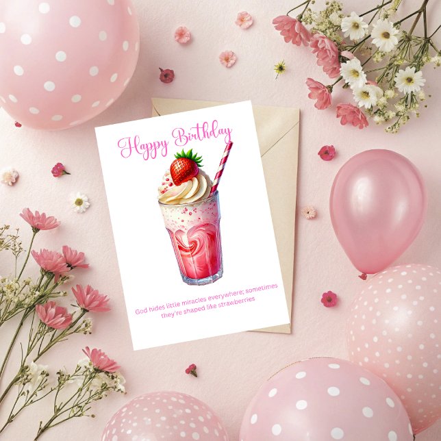 Cartão Strawberry Shake Christian Greeting Card (personalize this Christian Birthday Wish with a strawberry milkshake. )
