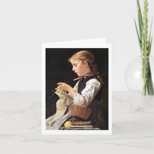 Cartão Strickendes Mädchen Knitting Girl (Frente)