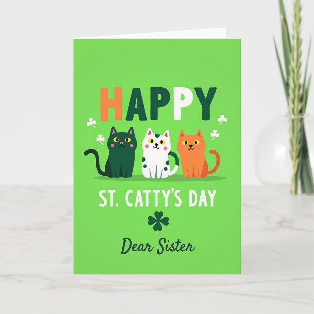 Cartão Striped Cat Happy St Cattys Day Card (Frente)