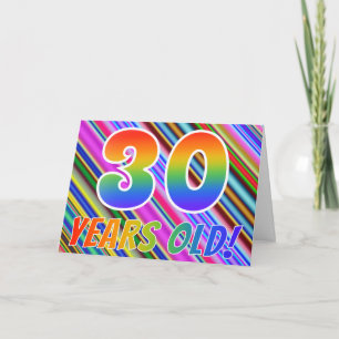 Cartão Stripes Coloridas + Padrão Arco-Íris "30 anos!"