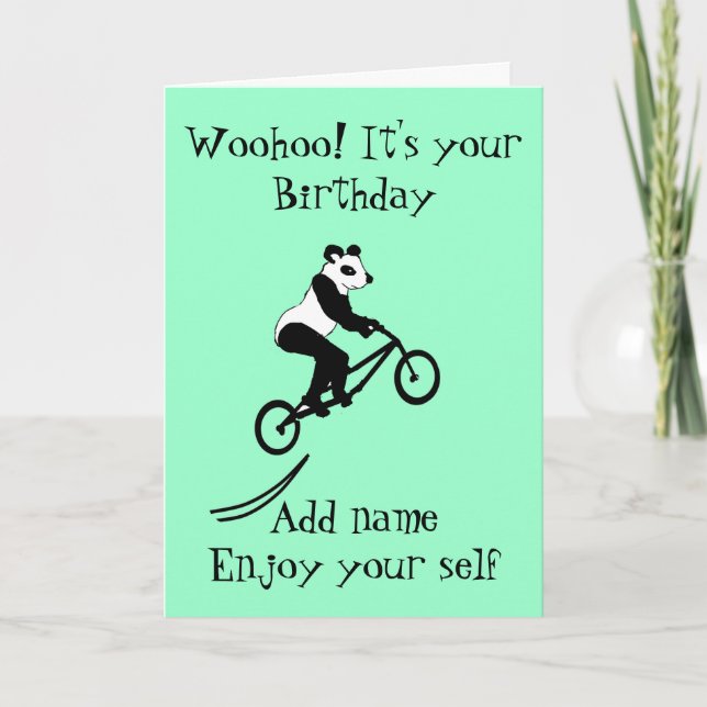 Cartão Stunt Biker Panda Birthday Card. (Frente)