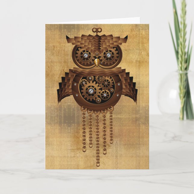 Cartão Style Vintage Style Steampunk Owl (Frente)