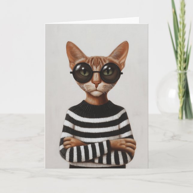 Cartão Stylish Cat With Round Glasses (Frente)
