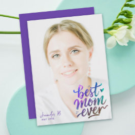 Cartão Stylish Purple Best Mothers Day Photo Brush Script