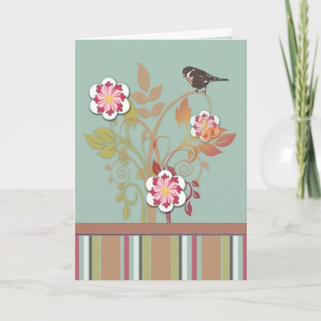 Cartão Stylized floral bird card (Frente)