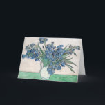 Cartão Subidas | Vincent van Gogh<br><div class="desc">Irrises (1890) | Arte original do artista poste-impressionista neerlandês Vincent Van Gogh (1853-1890). A pintura retrata uma vida estática com um buquê de flores azuis em uma mesa verde sobre um fundo branco cremoso. Use as ferramentas de design para adicionar texto personalizado ou personalizar a imagem.</div>