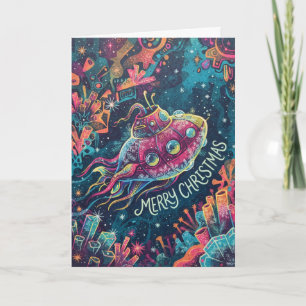 Cartão Submarino Psicodélico Feliz Natal