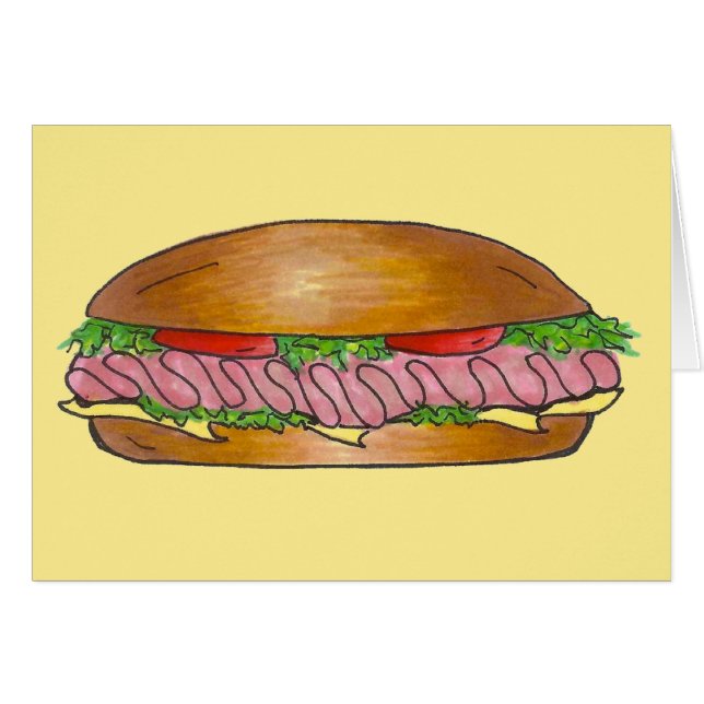 Cartão Submarino Sandwich Ham Cheese Hoagie Sub Grinder (Frente Horizontal)