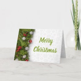 Cartão Sucursais Feliz de Pine de Natal com Ornamentos