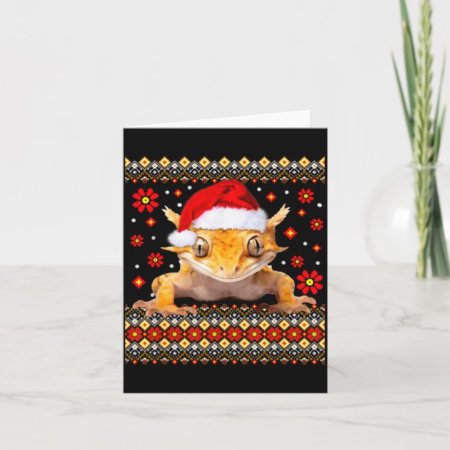 Cartão Suéter de Natal Feio de Gecko Crestado  (Frente)
