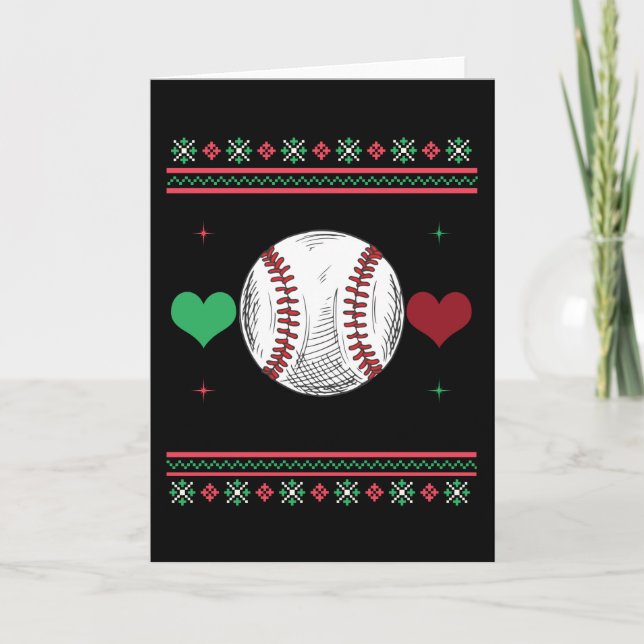 Cartão Suéter feio de Natal de beisebol Xmas (Frente)