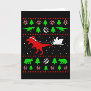 Cartão Suéter feio de Natal de dinossauro para adultos e