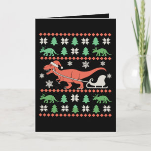 Cartão Suéter Feio de Natal Dinossauro T Rex Xmas Férias
