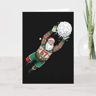 Cartão Suéter Feio de Natal do Goleiro de Futebol Santa 6