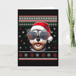 Cartão Suéter Feio X-mas Papai Noel Cachorro Schnauzer Mi
