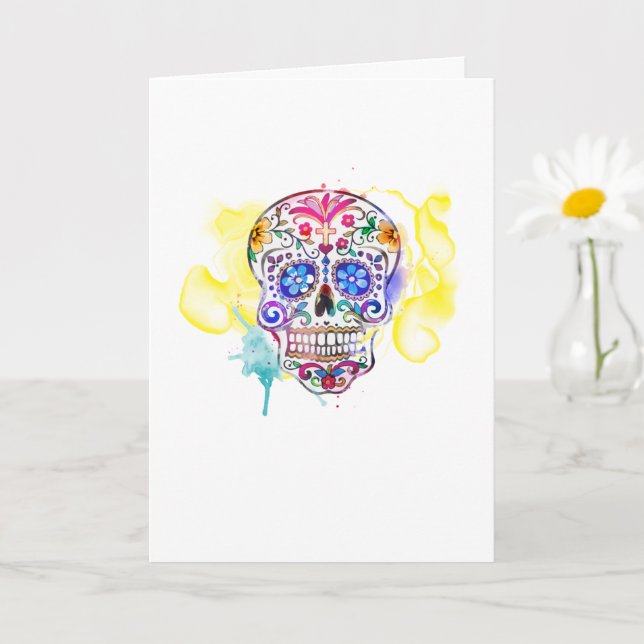 Cartão Sugar Skull Art Colorful Celebration NAME (Planta pequena)
