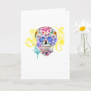 Cartão Sugar Skull Art Colorful Celebration NAME