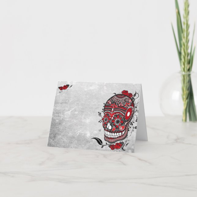 Cartão Sugar Skull Balck and Red Note Card (Frente)
