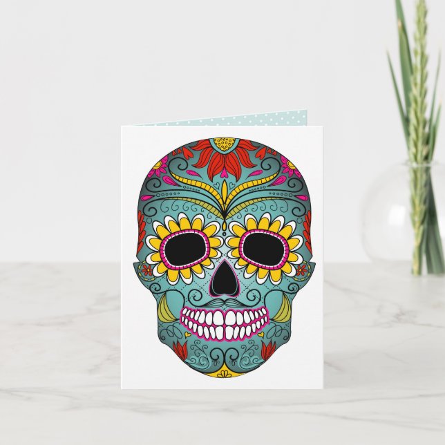 Cartão Sugar Skull Day of the Dead with floral ornaments (Frente)