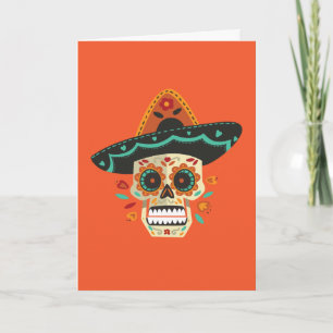 Cartão Sugar Skull Dia de Muertos with Hat Greeting Card