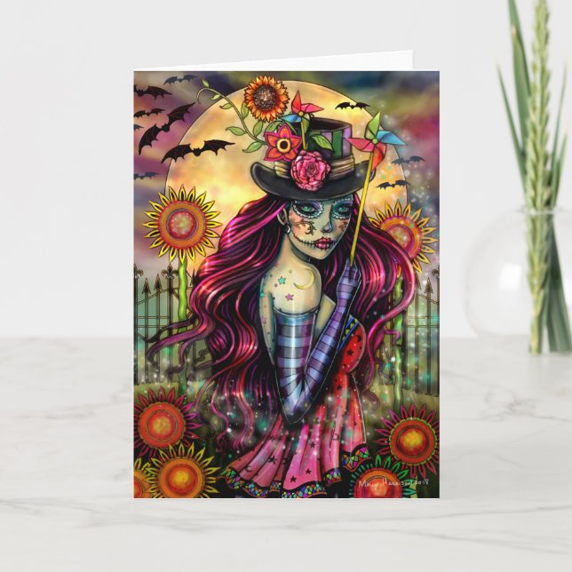 Cartão Sugar Skull Girl Halloween Fantasy Art Vazio (Frente)