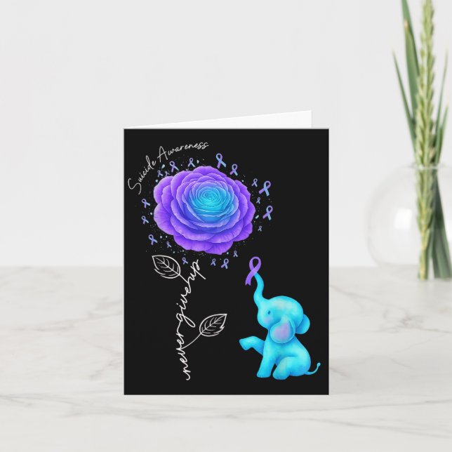 Cartão Suicide Prevention Teal Purple Flower Elephant Rib (Frente)