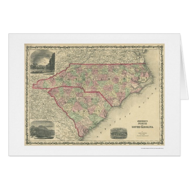 Cartão Sul & mapa 1861 de North Carolina (Frente Horizontal)