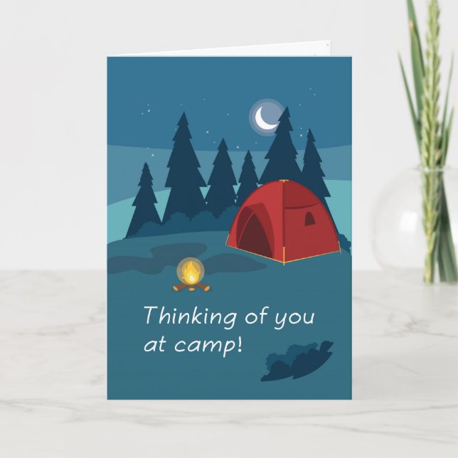 Cartão Summer Camp Thinking of You Tent and Fire (Frente)
