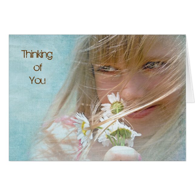 Cartão Summer Daisy Girl pensando em você (Frente Horizontal)