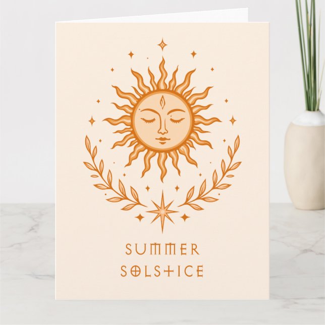 Cartão Summer Solstice Celestial Sun Face Botanical Art (Frente)