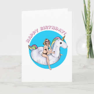 Cartão Summer Unicorn Piscina Float Aniversário