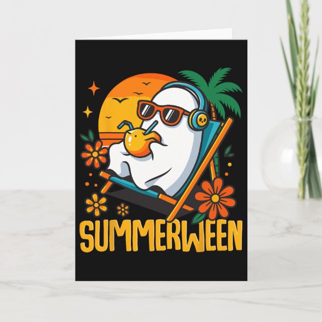 Cartão Summerwin Funny Ghost Halloween Summer Beach Vibe (Frente)