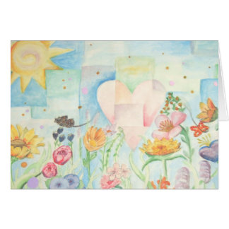Cartão Sun, coração e de campo de flor pintura da