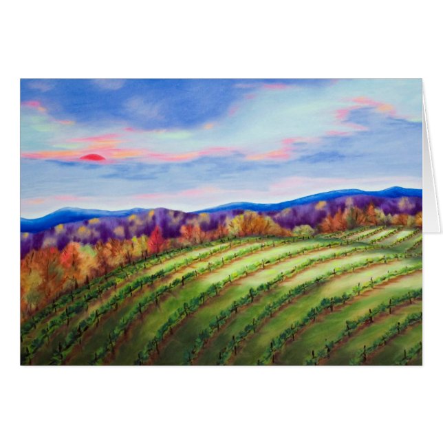 Cartão Sun vermelho sobre o vinhedo (Frente Horizontal)