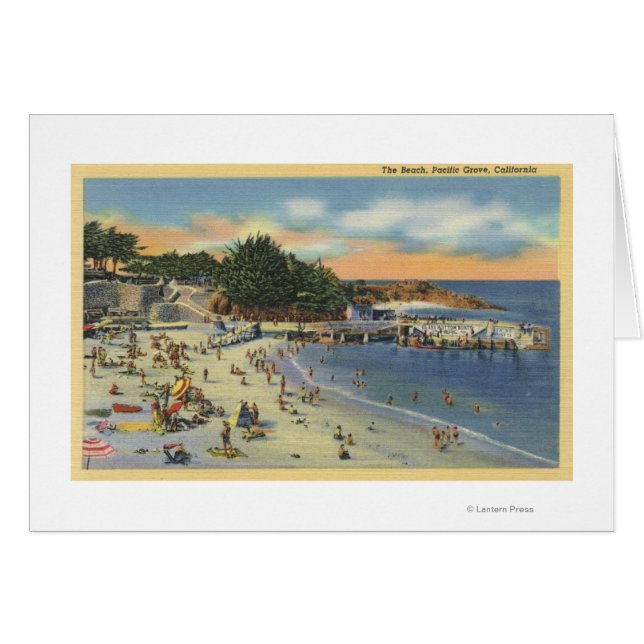 Cartão Sunbathers & Swimmers na praia (Frente Horizontal)