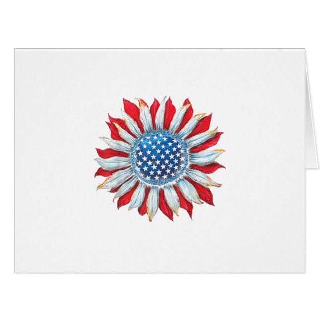 Cartão Sunflower American Flag 4 de julho Women Men Meri (Frente horizontal)