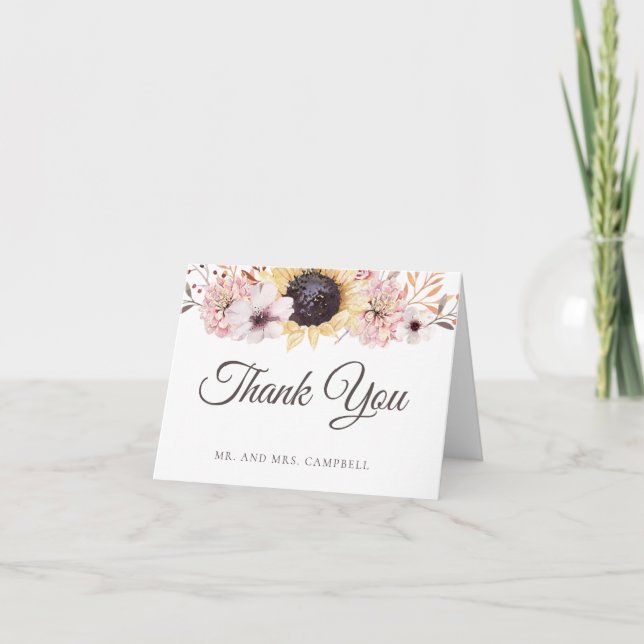 Cartão Sunflower Bouquet Wedding Thank You Card (Frente)