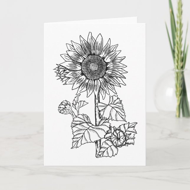 Cartão Sunflower Color It Yourself Blank Greeting (Frente)