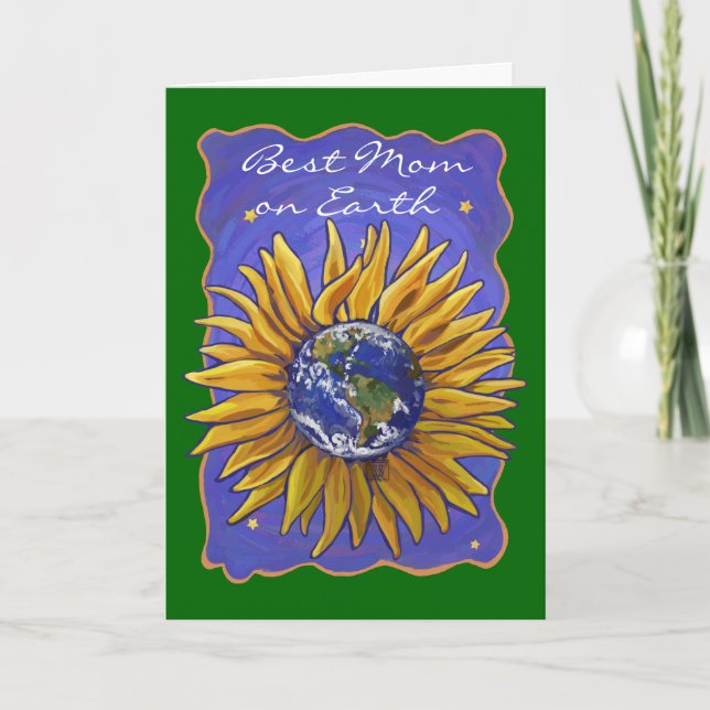 Cartão Sunflower Earth Melhor mãe na Terra (Frente)