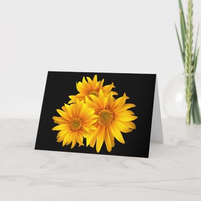 Cartão Sunflower Floral Blank Black Note Card (Frente)