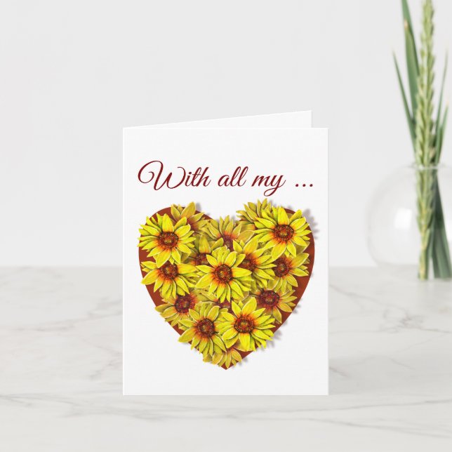 Cartão Sunflower Heart Folded Greeting Card (Frente)