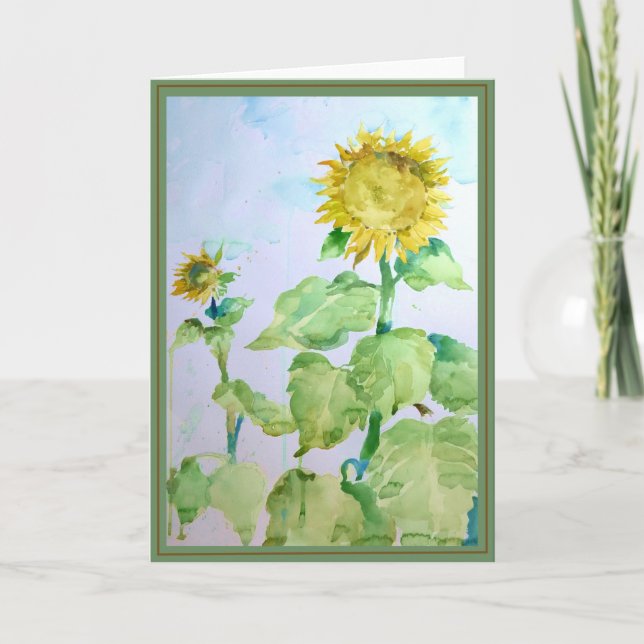 Cartão Sunflower watercolor blank greeting card (Frente)