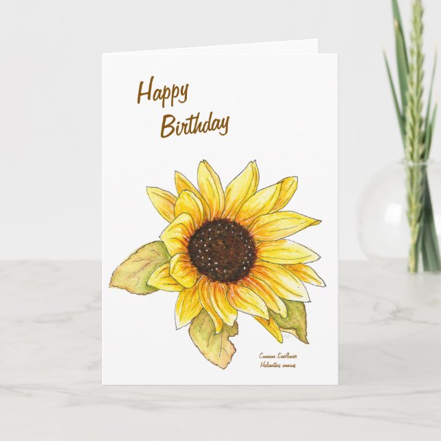 Cartão Sunflower watercolor customizable greeting card (Frente)