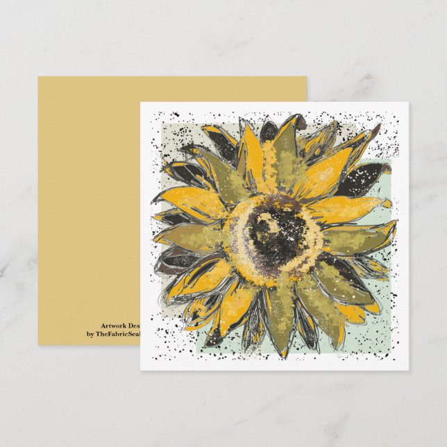 Cartão Sunflower Yellow Green Black Watercolor Style Art  (Frente/Verso)