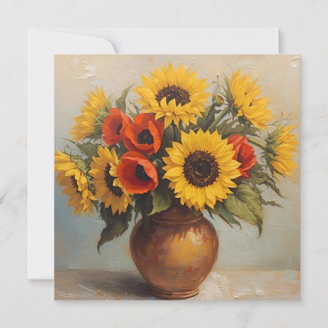 Cartão Sunflowers and Red Poppy Flowers Still Life  (Frente)