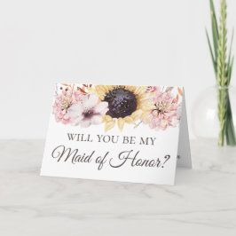 Cartão Sunflowers Bouquet Be My Bridesmaid Maid of Honor